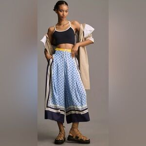 Anthropologie Maeve Printed Pleated A-line Culottes Pants Blue Motif Size SP